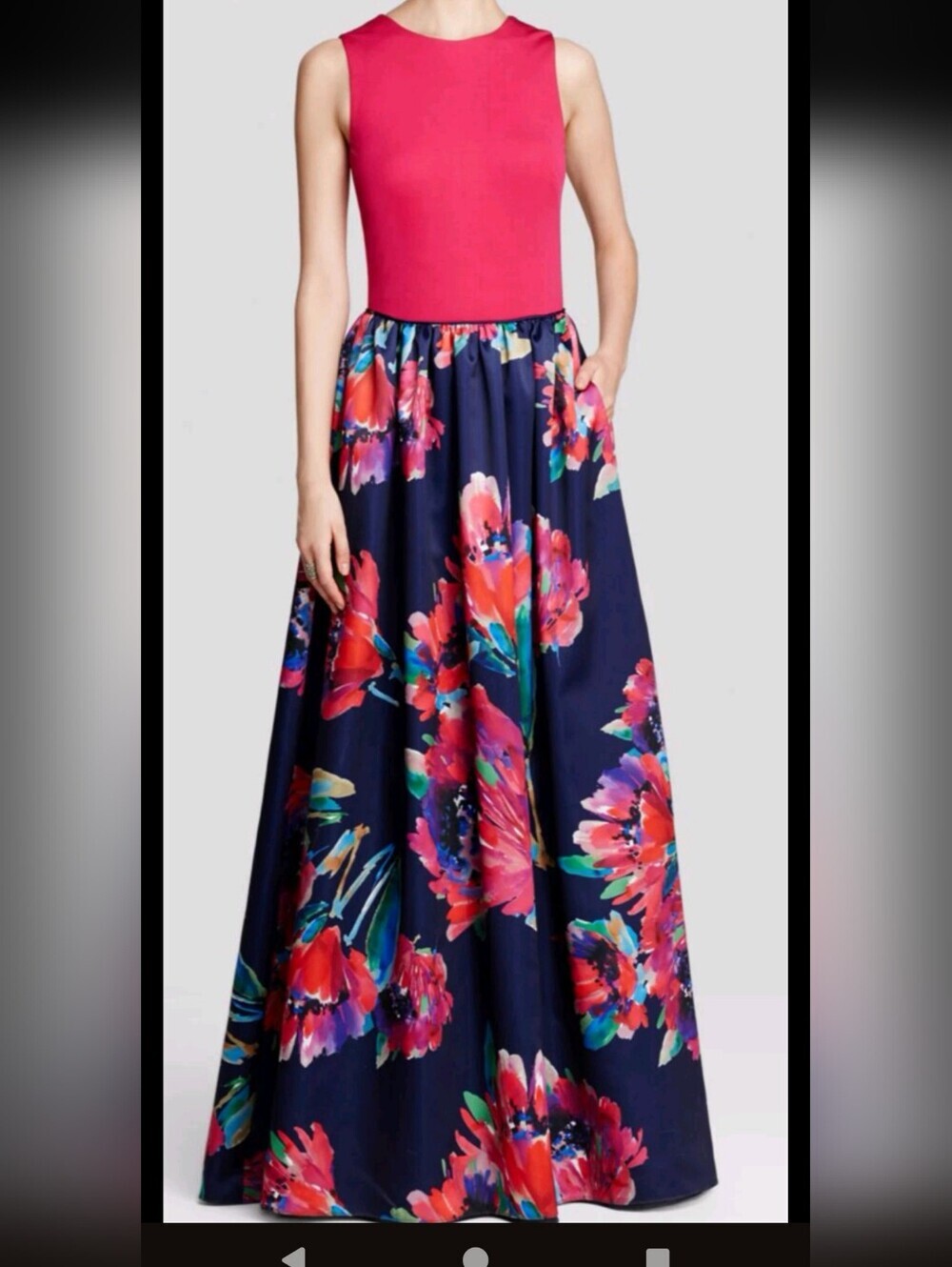 Aidan Mattox Neimen Marcus Hot Pink/Navy Floral Full Skirt Dress_10